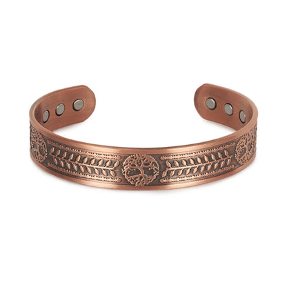Vinterly Pure Copper Magnetic Cuff Bracelet with Viking Yggdrasil Design, Adjustable, 15mm Wide