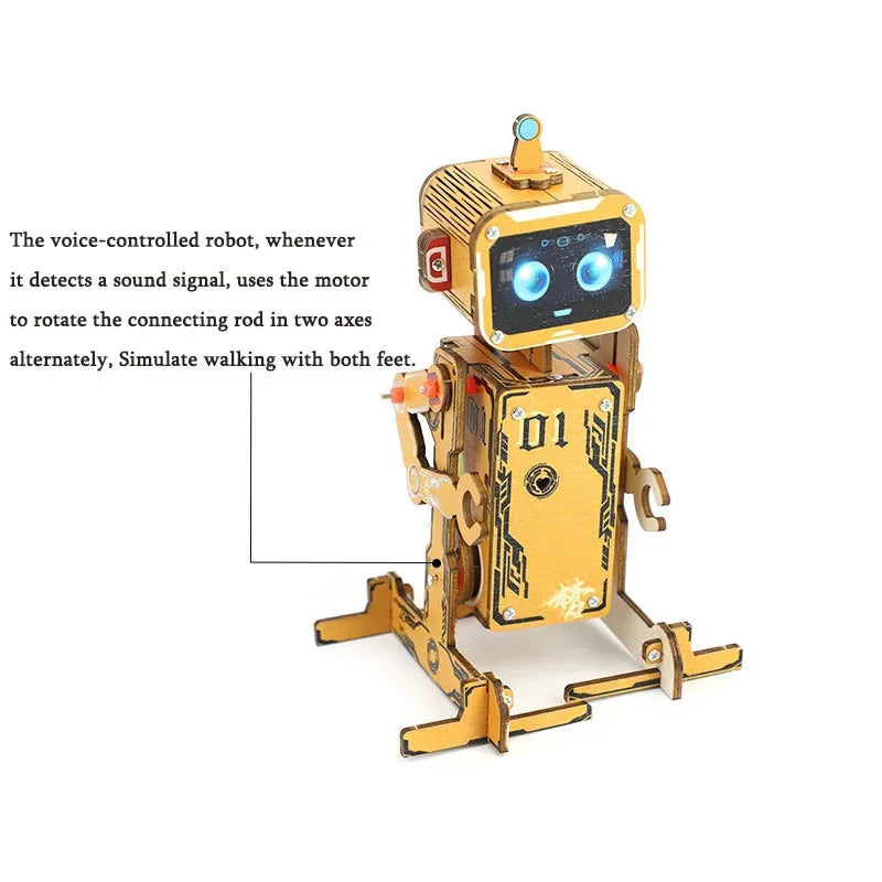 DIY Robot Science 3D Wooden Puzzles Voice Activated Robot STEM Kits Educational Building Blocks Assemble Toy For Kids TeensDIY Voice-Activated Wooden Robot Kit, 3D STEM Puzzle for Kids & Teens