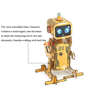 DIY Robot Science 3D Wooden Puzzles Voice Activated Robot STEM Kits Educational Building Blocks Assemble Toy For Kids TeensDIY Voice-Activated Wooden Robot Kit, 3D STEM Puzzle for Kids & Teens