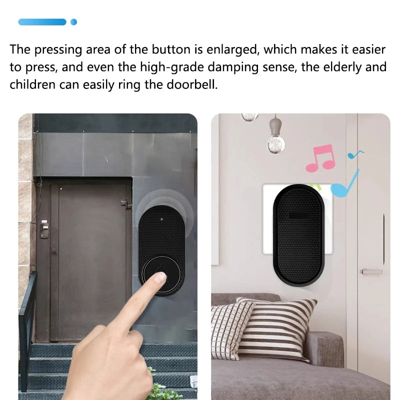 Wireless Doorbell Smart Welcome Door Bell 32 Songs Receiver Chime Guests Ding Dong Home Security Alarm Reminder US EU Plug