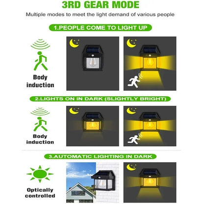 Solar Outdoor Waterproof LED Wall Light Powerful Solar Energy Lamp with Light Sensor for Garden Yard Fence House Decoration
