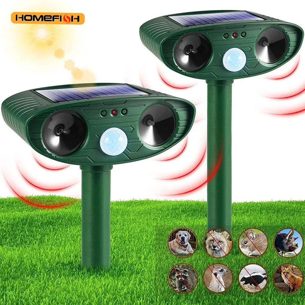 HOMEFISH Ultrasonic Repeller – Solar-powered cat and dog repeller – Suitable for gardens and farms – Repels animals