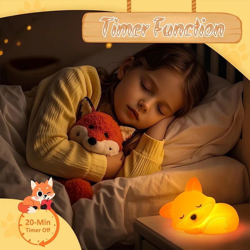 Rechargeable Fox Silicone Night Light with Touch Dimming & Timer