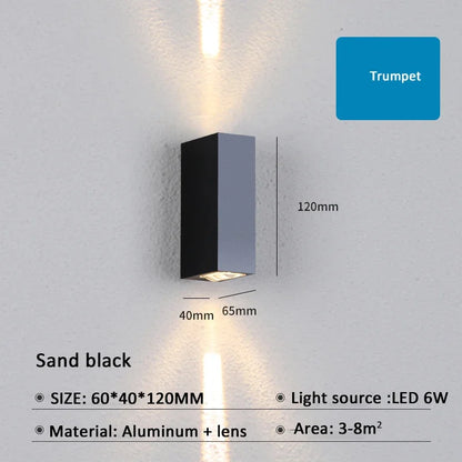Outdoor Lighting Lens Beam Wall Lamps IP65 Waterproof Aluminum Wall Lights Corridor Garden Shopping Mall Up Down LED Porch Lamp