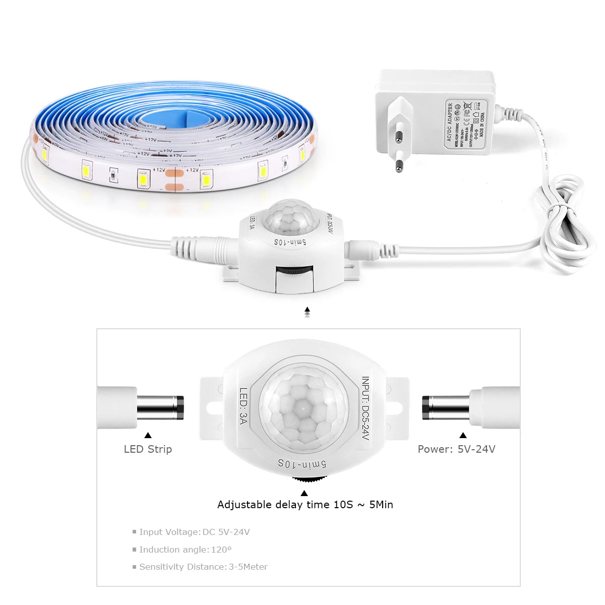 Wireless PIR Motion Sensor LED Under Bed Night Light 12V LED Light Strip Kitchen Cabinet Bedroom Stairs Hallway Emergency Lamps