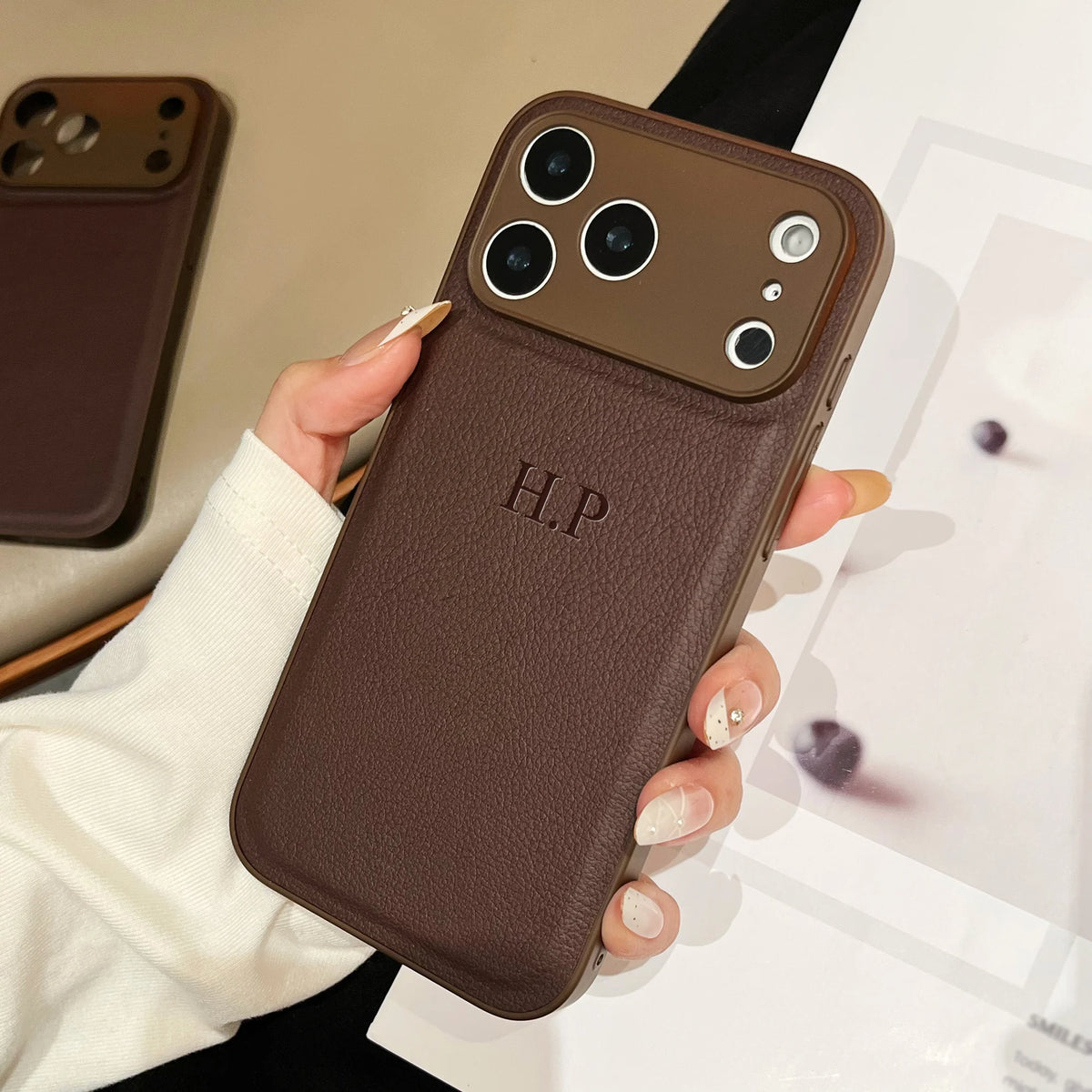 Faux Leather Luxury Phone Case with Personalized 3D Name (For IPhone18 17 16 15 14 13 )