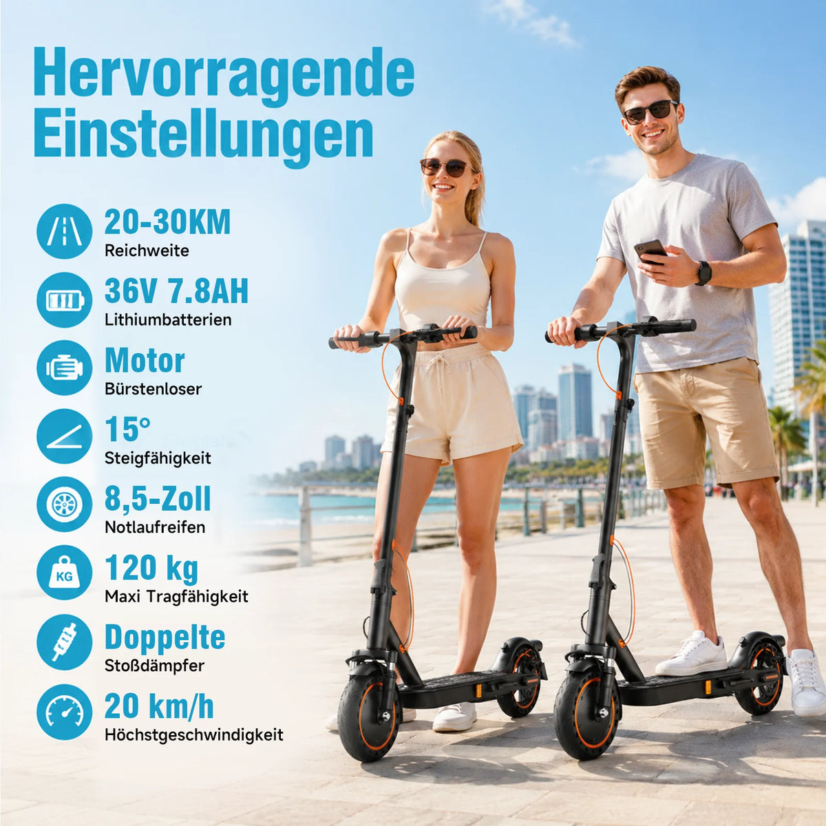 Electric Scooter with road approval TODIMART T6 ABE (30 km, 8.5 inch tires, Dual shock absorbers)