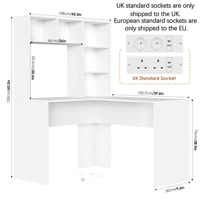 Getone Desk Corner Desk White L Shaped Computer Table Office table for Study Home Office 124.7X107.8X152.5 cm