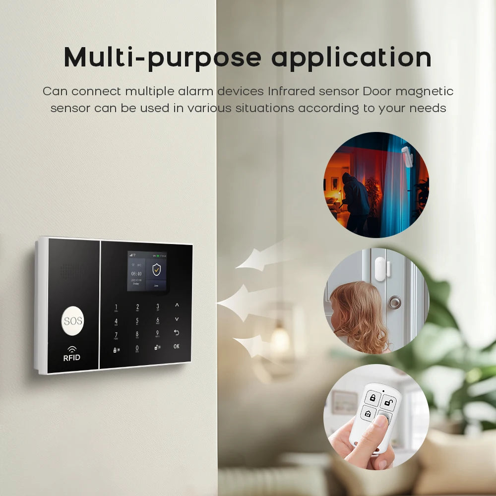 Wireless Home Alarm System Phone 4G Wifi Residential alarm Tuya Smart Home Child Safety protection Anti-theft Camera automation