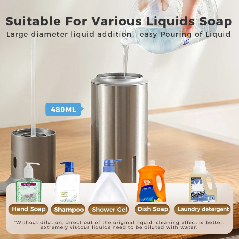 480ml Automatic Soap Dispenser with Sensor – Touchless Electric Hand Soap & Sanitizer Dispenser, 304 Stainless Steel