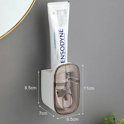 Automatic Wall-Mounted Toothpaste Dispenser & Toothbrush Holder