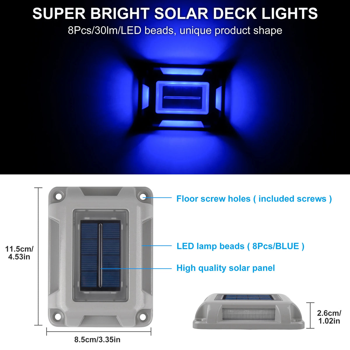 8PC Blue Light Solar Light Outdoor Solar Street Light Lawn Lamp Garden Decor Buried Stair Lamp Underground Decking Lampy Solarne