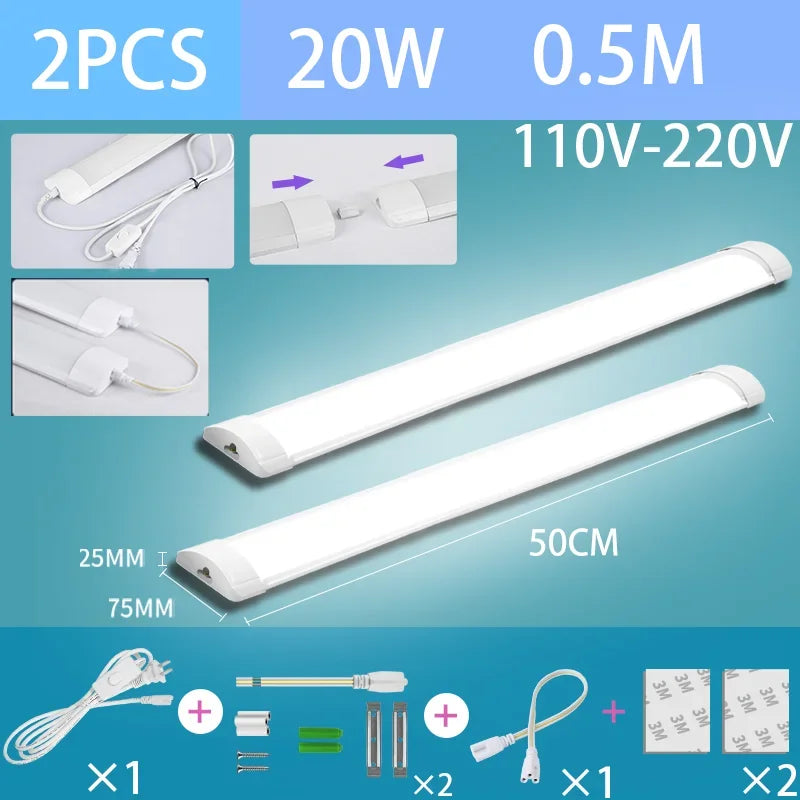 Led Tube Light With Switch Wire 110V 220V 30/50cm Lighting Strip Lamps 10W 20W For  Living Room Bedroom Closet Kitchen Lamp