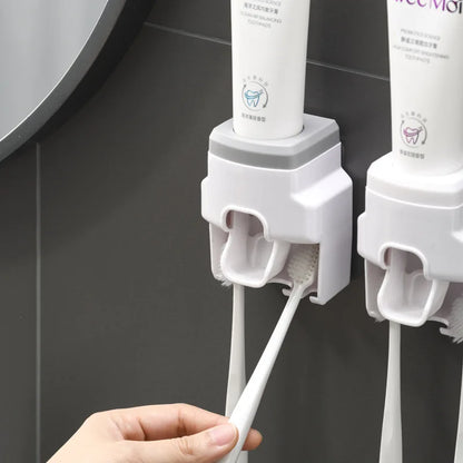 Wall-Mounted Automatic Toothpaste Dispenser & Toothbrush Holder