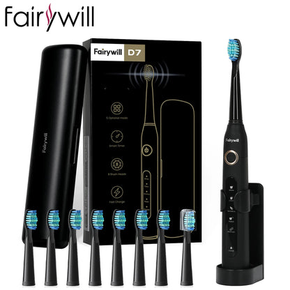 Fairywill FW507 Rechargeable Sonic Electric Toothbrush with 8 Replacement Heads & Travel Case