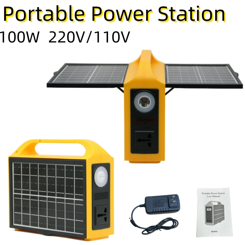 Portable Power Station 100W 220V/110V Power Supply Solar Generator Outdoor Backup Power LED With Solar Panel For Camping