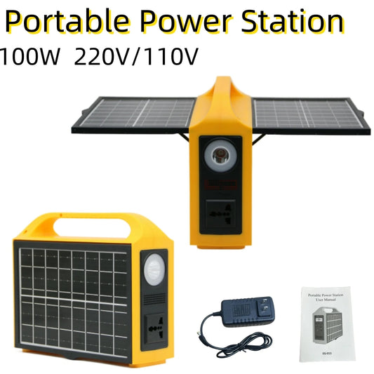Portable Power Station 100W 220V/110V Power Supply Solar Generator Outdoor Backup Power LED With Solar Panel For Camping