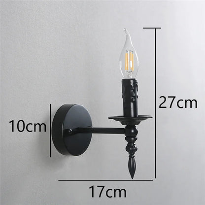 Vintage Iron Art Wall Lamps Black LED Wall Lights American Retro Loft Sconces Light Fixtures Bed Candle Simple Small Wall Lamp