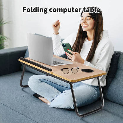 Folding Laptop Desk for Bed & Sofa with 5-Level Height Adjustment & Cup Holder