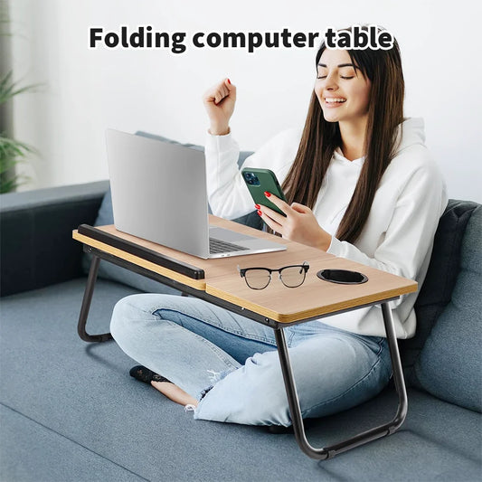 Folding Laptop Desk for Bed & Sofa with 5-Level Height Adjustment & Cup Holder