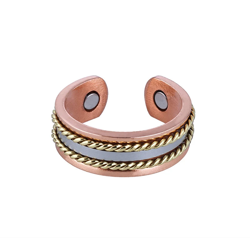 Vintage Pure Copper Magnetic Bracelet & Ring Set, Adjustable for Men & Women