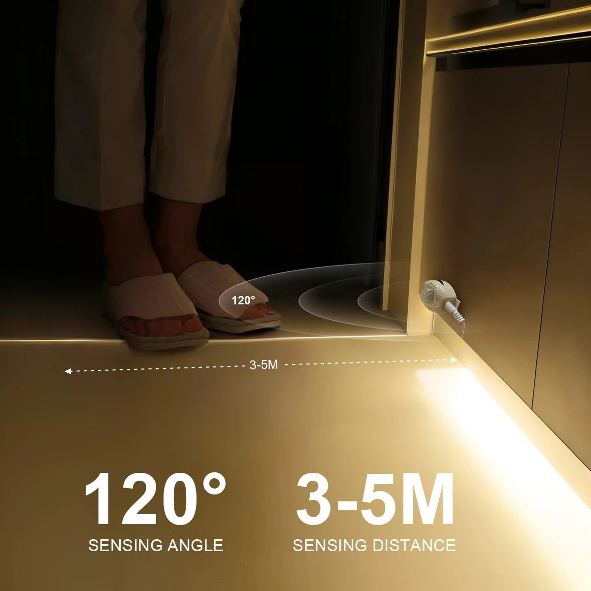 Wireless PIR Motion Sensor LED Under Bed Night Light 12V LED Light Strip Kitchen Cabinet Bedroom Stairs Hallway Emergency Lamps