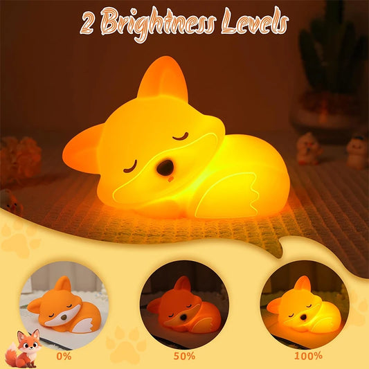 Rechargeable Fox Silicone Night Light with Touch Dimming & Timer