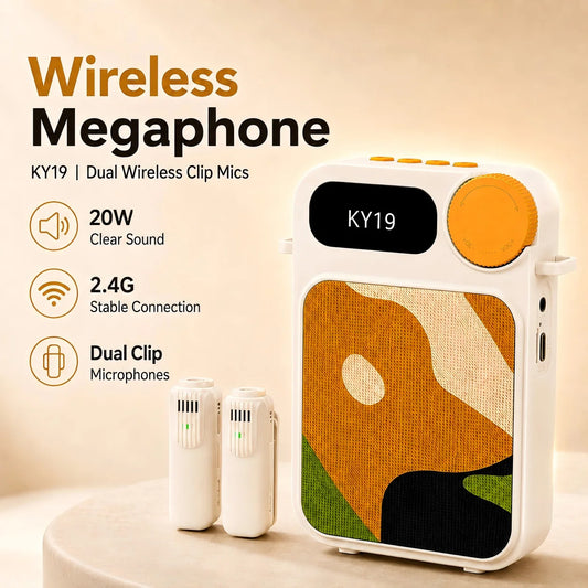 Wireless Megaphone With 2 Microphones, Portable Teacher Speaker Amplified Loudspeaker for Classroom, Speech, Meetings, Training