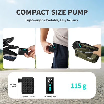 Electric Bike Pump 120PSI Tire Inflator with 4 in 1 Valves Presta Schrader Dunlop & Clik Valves Brushless Motor Digital Gauge