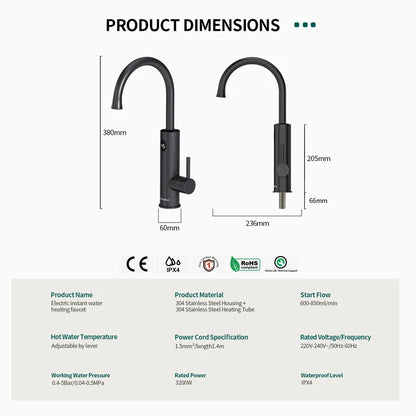 Briwellna Electric Water Heater 220V 2 in 1 Kitchen Faucet Tankless Water Heater Tap Flowing Electric Faucet Shower Geyser