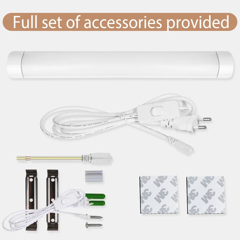 Led Tube Light With Switch Wire 110V 220V 30/50cm Lighting Strip Lamps 10W 20W For  Living Room Bedroom Closet Kitchen Lamp