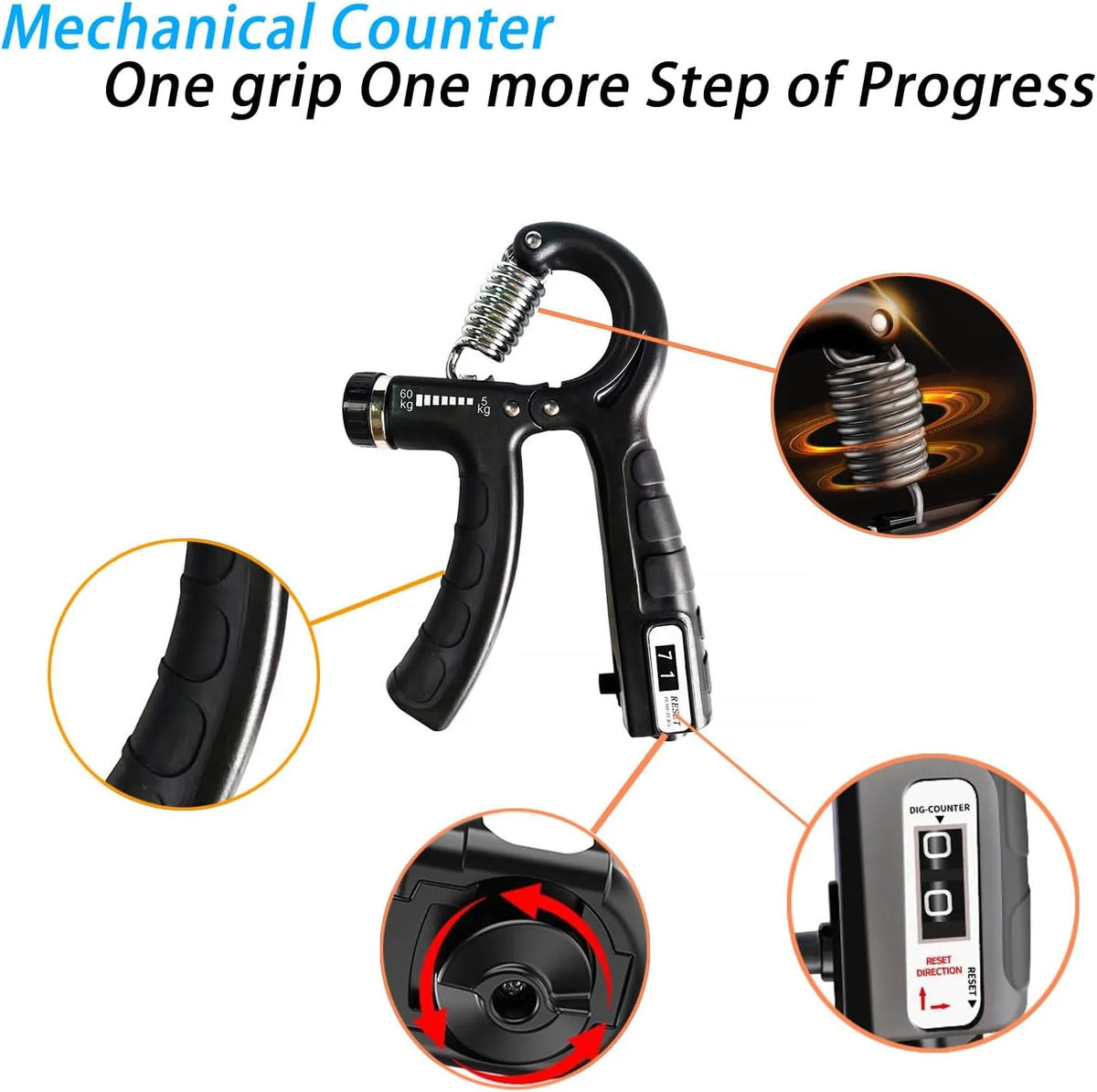 Adjustable Hand Grip Strengthener with Counter, 10–100kg Resistance for Hand & Forearm Training