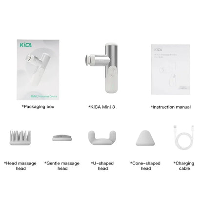 KiCA Mini 3 Lightweight Massage Gun with Stepless Speed Control & 4 Massage Heads
