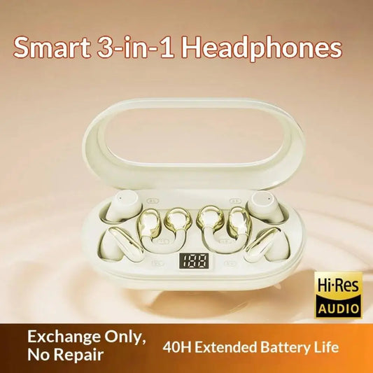 Wireless In-Ear Sleep Bluetooth 6.0 Earphones Heavy Bass Hifi Semi in Ear & Ear-Clip 3 in 1 Earbuds Long Battery Life For Sports