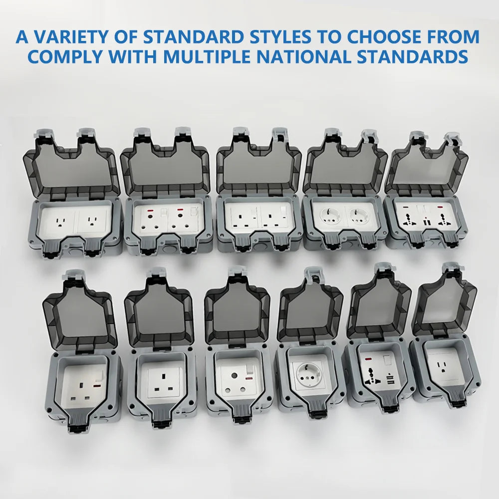 EIOMR Waterproof Socket Box, IP66 Rated Water EU French UK Universal Standard Power Plug Perfect for Outdoor, Bathroom, Kitchen