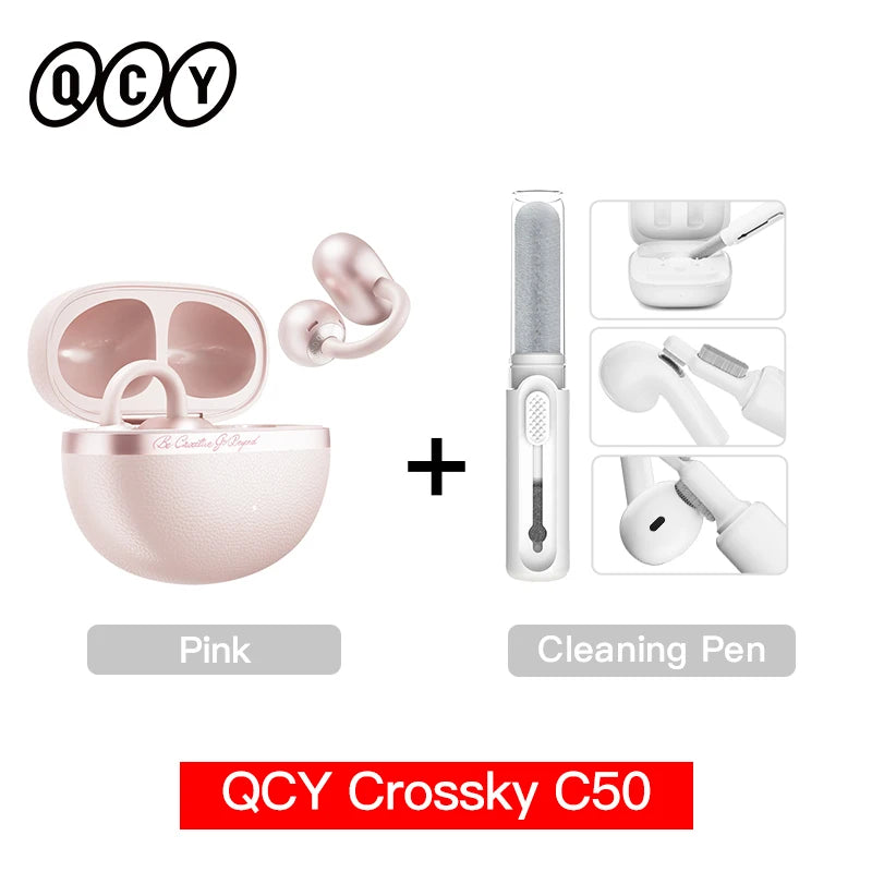 QCY Crossky C50 Open Ear Wireless Earbuds Bluetooth 6.0 Comfort Clip On Sports Earphone 4 Mic AI Clear Call Bass Boost Headphone