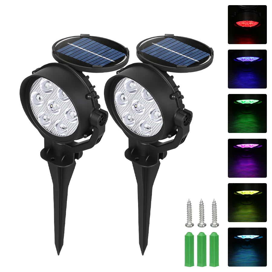 9 LED Solar Spot Lights IP65 Waterproof Outdoor RGB Solar Landscape Lights Brightness Adjustable for Garden Yard Palm Trees