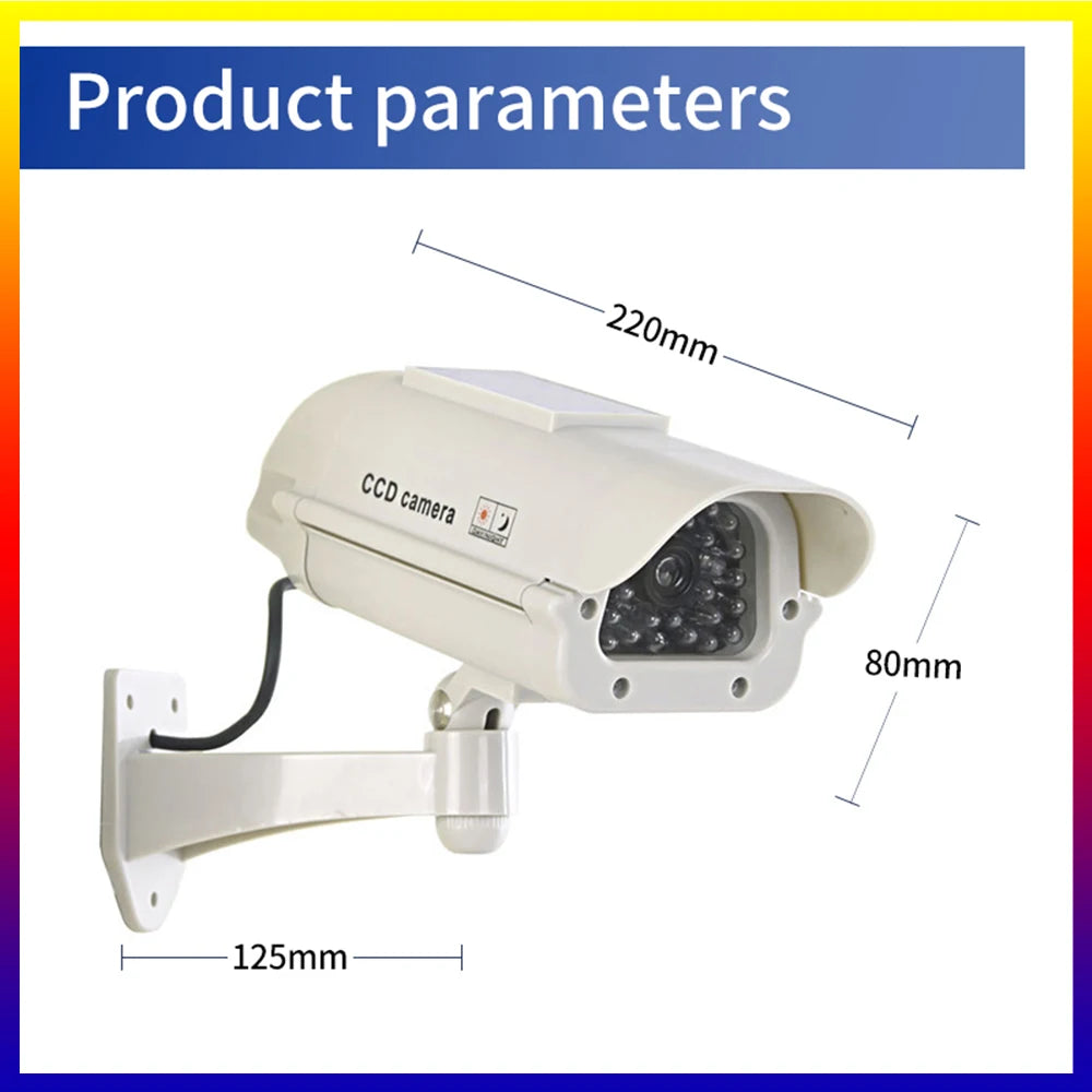 Solar-Powered Dummy Security Camera with Flashing Red LED, Waterproof