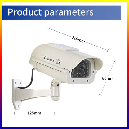 Solar-Powered Dummy Security Camera with Flashing Red LED, Waterproof