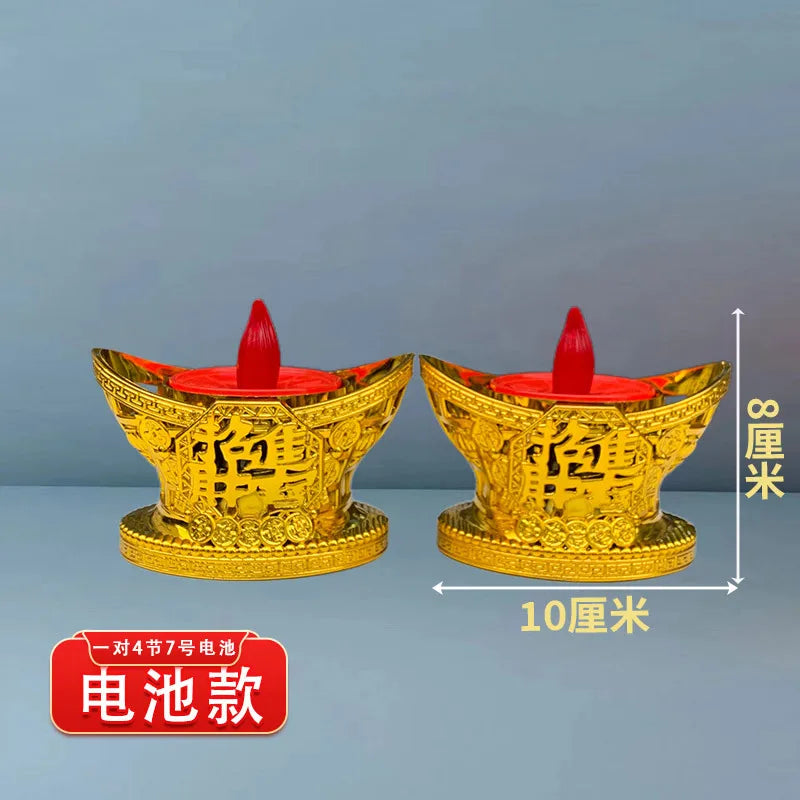 2x God of Wealth Lamp Buddhist Candle Lamp Red led zhaocaijinbao Pray Eternal light Candlestick Smokeless Buddha lighting decors