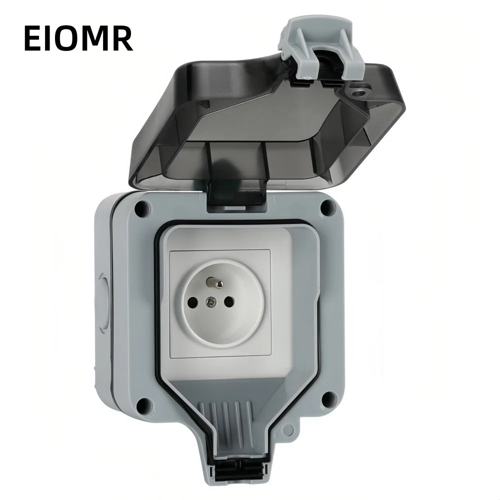 EIOMR Waterproof Socket Box, IP66 Rated Water EU French UK Universal Standard Power Plug Perfect for Outdoor, Bathroom, Kitchen