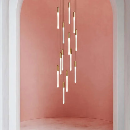 Modern Branch LED Chandelier For Staircase Living Room Minimalism Design Long Tube Hanging Lamps Indoor Attic Lighting Fixtures