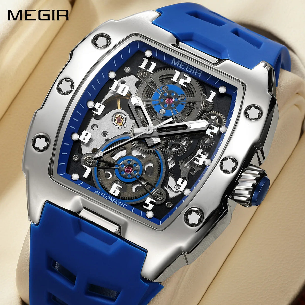 MEGIR New Men Watches Luxury Brand Automatic Mechanical Watch Silicone Sports Casual Wristwatch Waterproof Clock Male Gift 8602