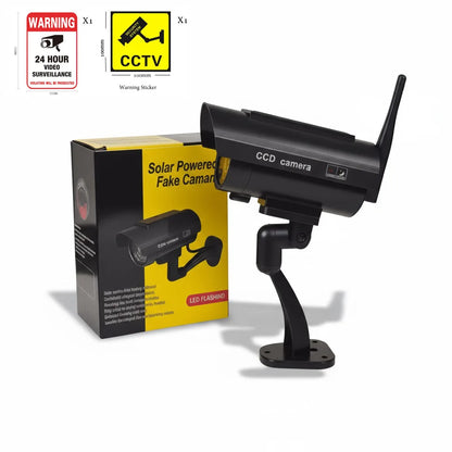 Solar-Powered Dummy Security Camera with Antenna & Flashing Red LED, Waterproof