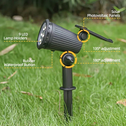 9 LED Solar Spot Lights IP65 Waterproof Outdoor RGB Solar Landscape Lights Brightness Adjustable for Garden Yard Palm Trees