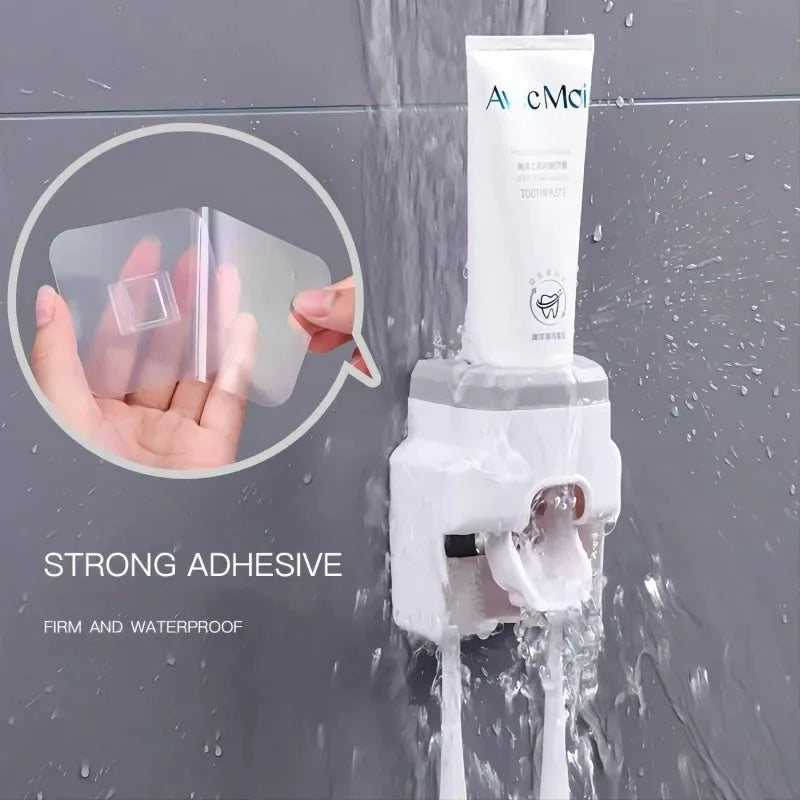 Wall-Mounted Automatic Toothpaste Dispenser & Toothbrush Holder