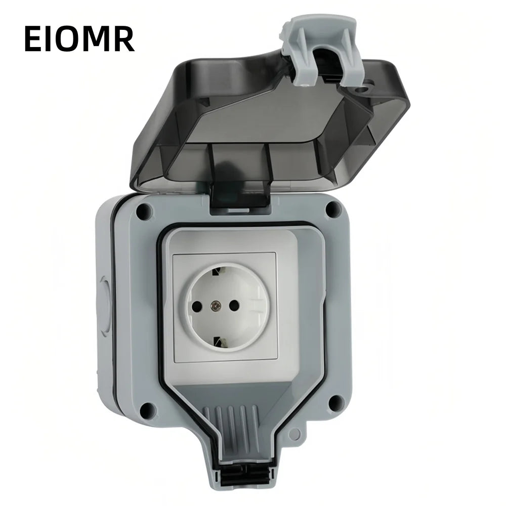 EIOMR Waterproof Socket Box, IP66 Rated Water EU French UK Universal Standard Power Plug Perfect for Outdoor, Bathroom, Kitchen