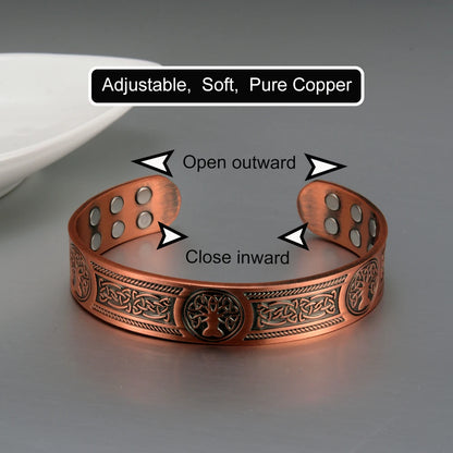 Vinterly Pure Copper Magnetic Cuff Bracelet with Viking Yggdrasil Design, Adjustable, 15mm Wide