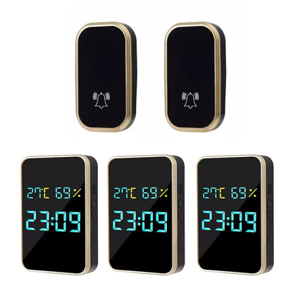 Wireless Doorbell No Battery Self Powered Door Bell Display Temperature Humidity Time 433mhz Home Outdoor Welcome Ring Chime