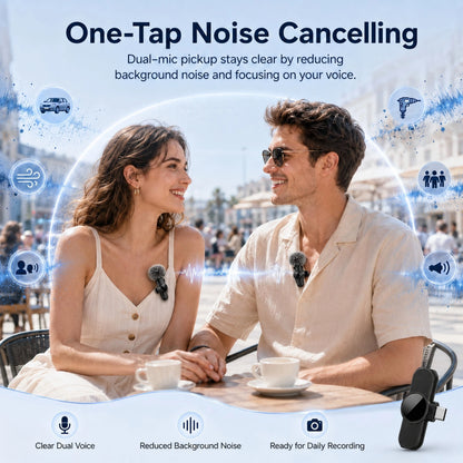 Wireless Lapel Microphone, Noise-Cancelling, Suitable for Vlogs, Interviews, and Live Streaming, Compatible with Type-C Devices